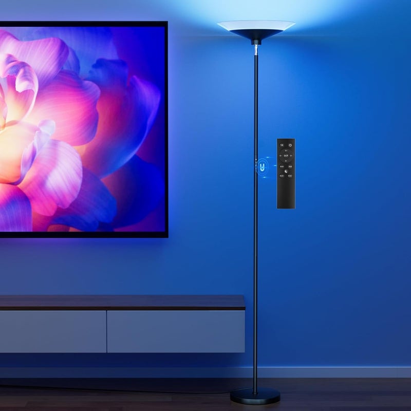 SIBRILLE RGB Torchiere Floor Lamp - 30W Dimmable LED Standing Lamp with Remote, Multi Color Changing, 72in Tall Corner Light, Bright Standing Pole Light for Office Living Room Bedroom Basement, Black - Image 1